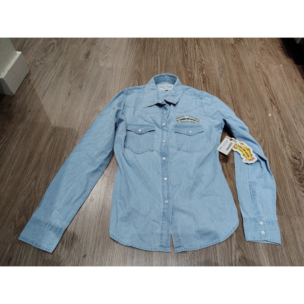 SIERRA NEVADA Brewing Denim Western Pearl Snap Long Sleeve Shirt Women's S Small